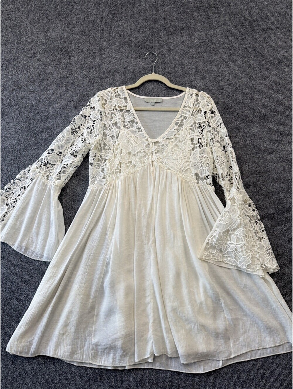 J Gee Ivory Lace And Rayon Blend Boho Dress Size m